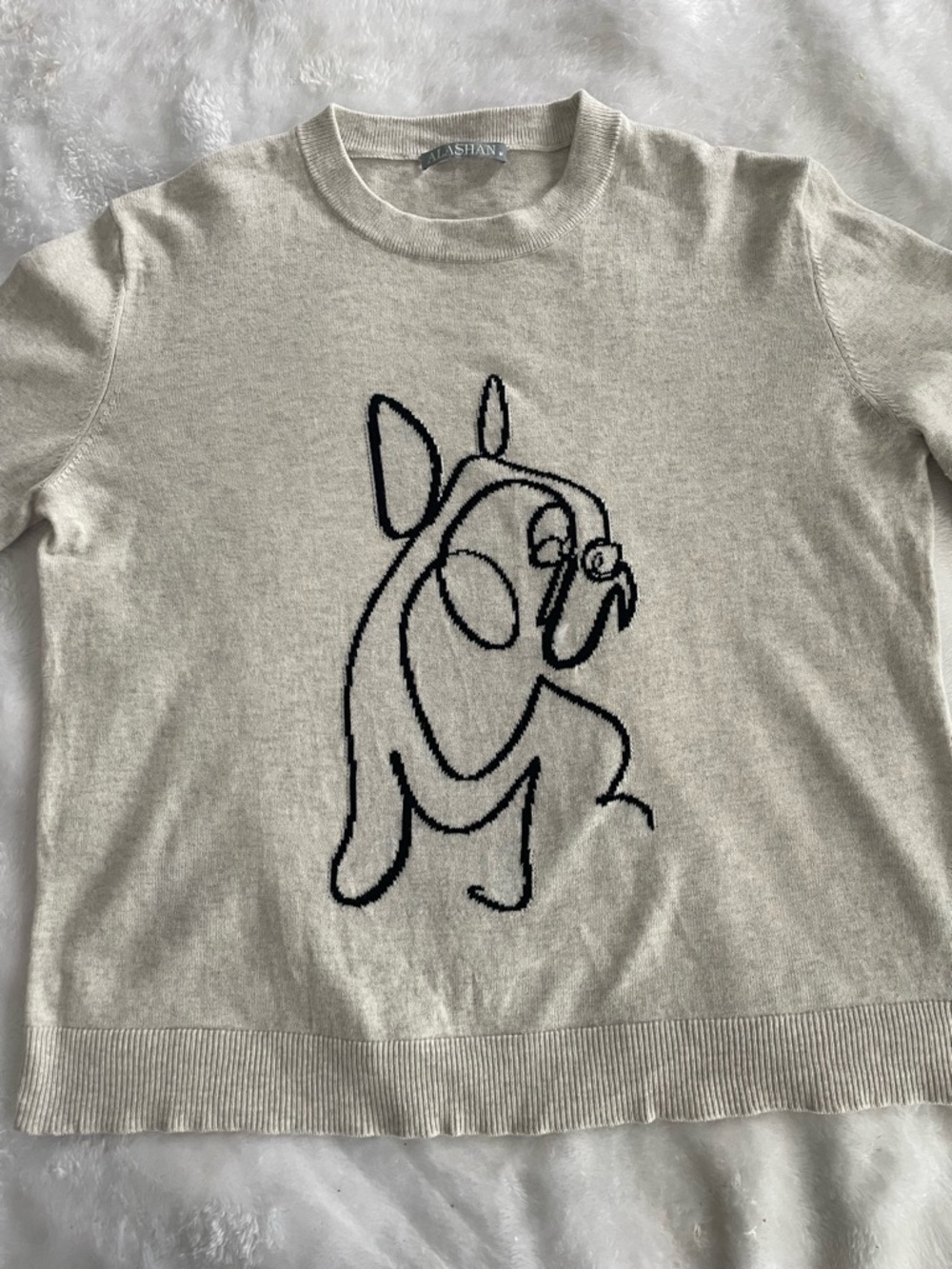 Alashan dog design sweater beige black cotton cashmere blend lightweight